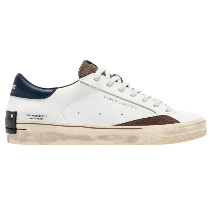 Crime London Distressed 2.0 Navy Oak 10055 sneaker uomo in pelle bianca e camoscio marrone