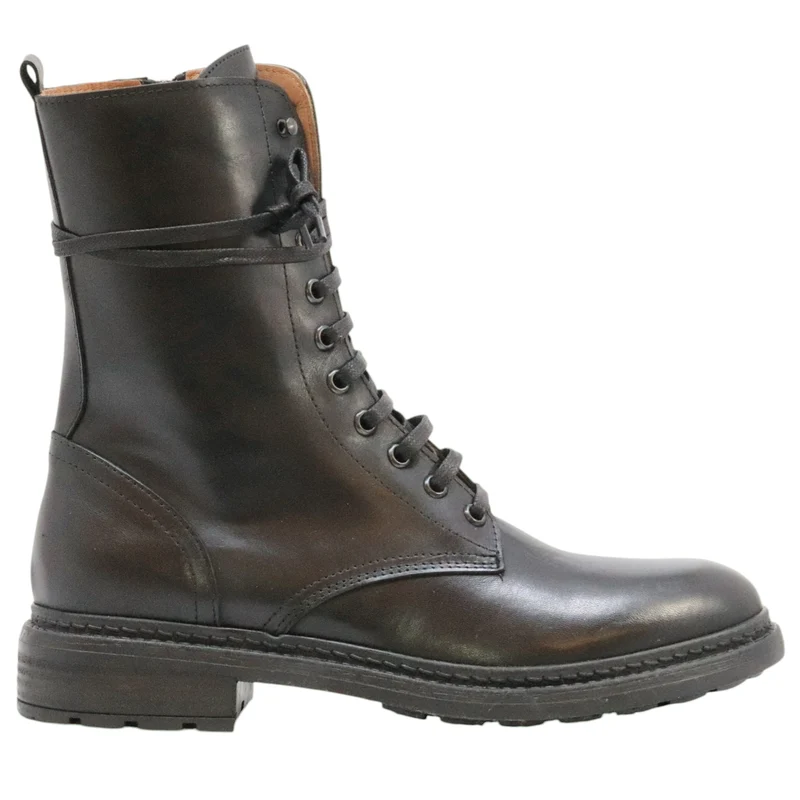 The Seller MW583 anfibio donna in pelle nera allacciato con zip laterale