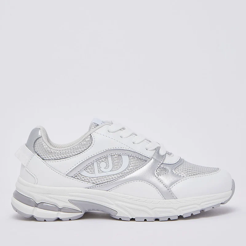 Sneakers Donna LIU JO Trixie 01 in Mesh Metalizzato Bianco e Inserti Laminati