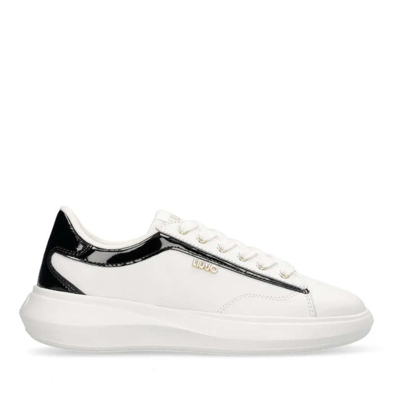 Sneakers Donna LIU JO Casper 01 in Pelle Bianca con Inserto Glossy Nero