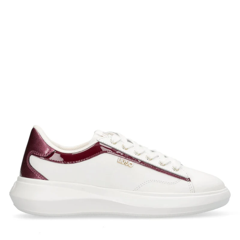 Sneakers Donna LIU JO Casper 01 in Pelle Bianca con Inserto Glossy Rosso Cherry