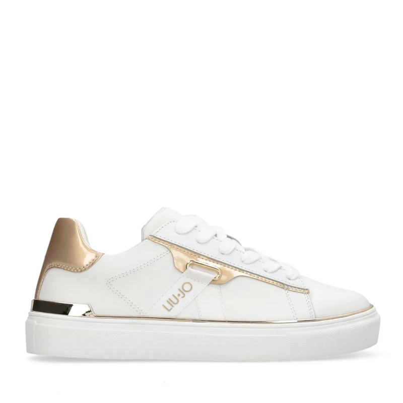 Sneakers Donna LIU JO Kiki 04 in Pelle Bianca con Inserti Laminati Oro