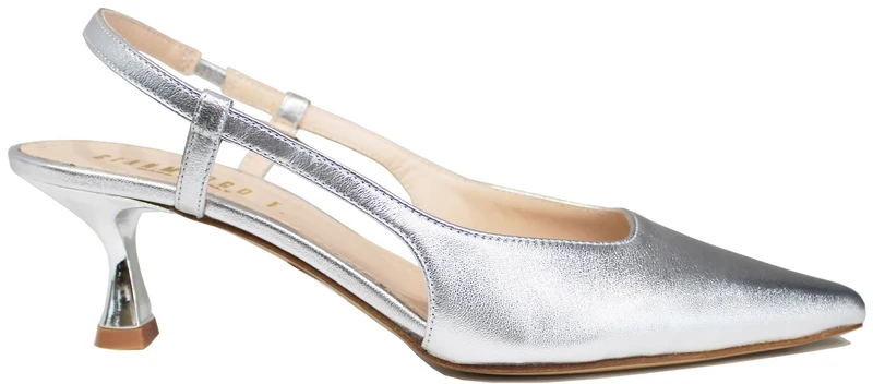 SLINGBACK DONNA A PUNTA PELLE LAMINATA ARGENTO