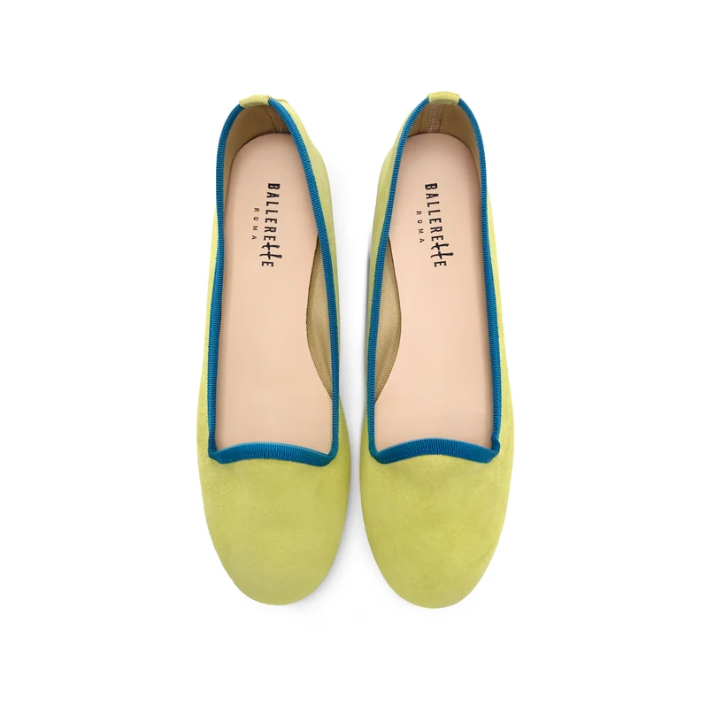 Slippers donna in camoscio verdi lime e dettagli petrolio