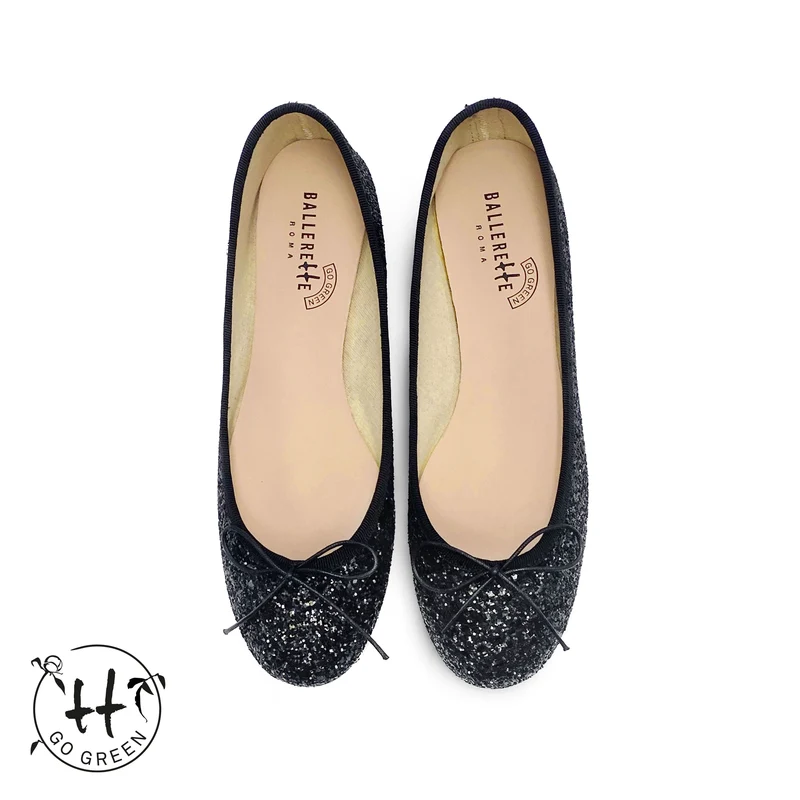 TT GO GREEN Collection - Ballerine nere glitterate in tessuto ECO