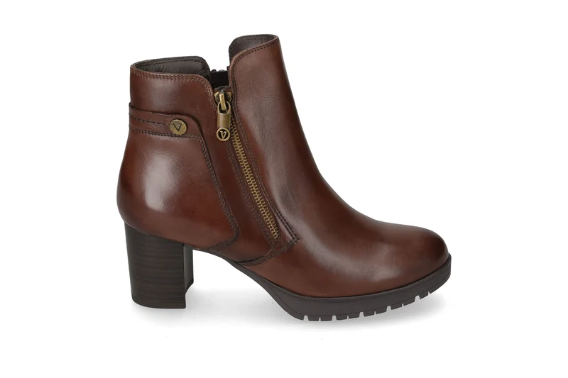 Valleverde Tronchetto Donna in Nappa Marrone con Zip e Tacco