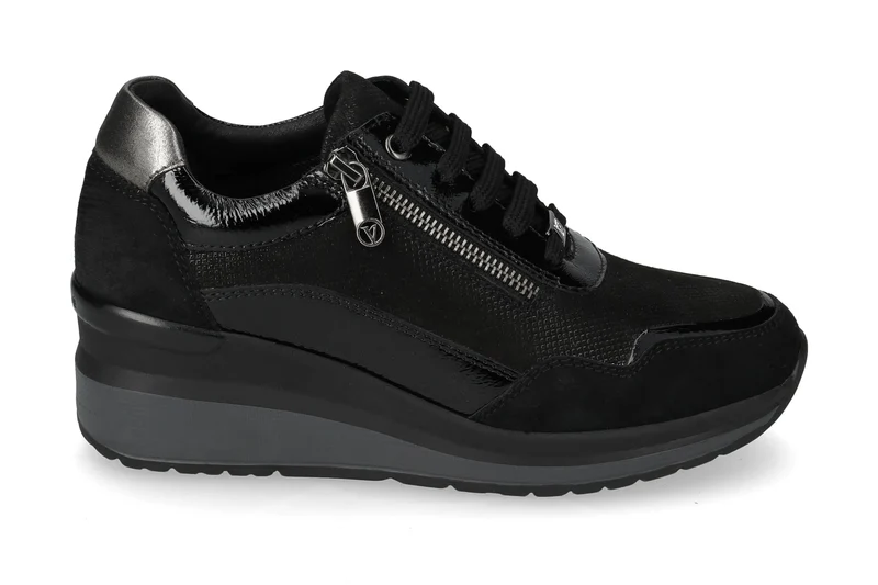 Valleverde Sneaker Donna in Camoscio Nero con Zip e Zeppa