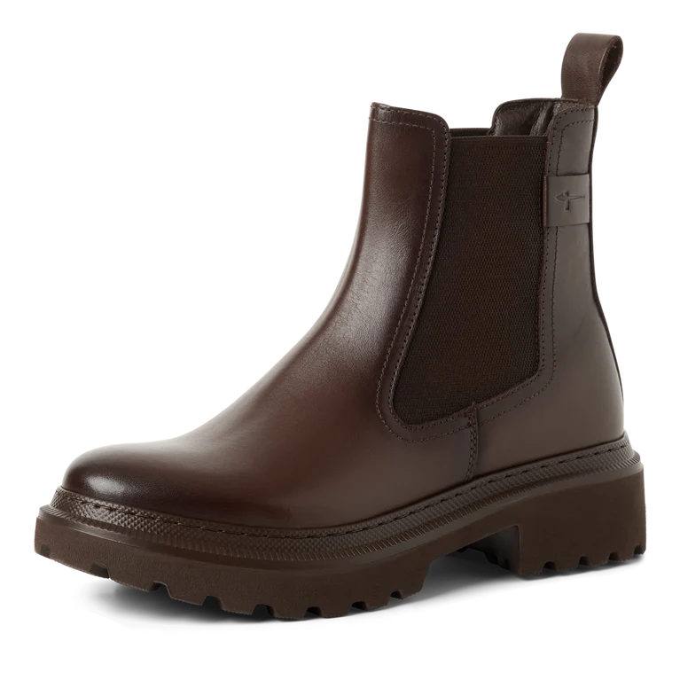 Tamaris tronchetto donna marrone in pelle con elastico e plantare estraibile
