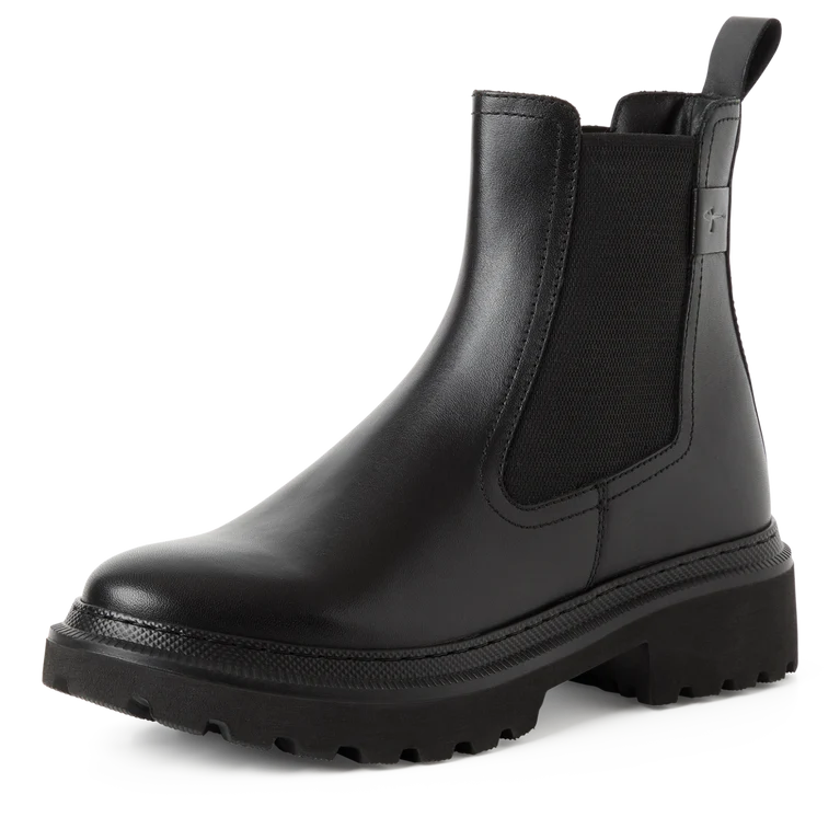 Tamaris tronchetto donna nero in pelle con elastico e plantare estraibile