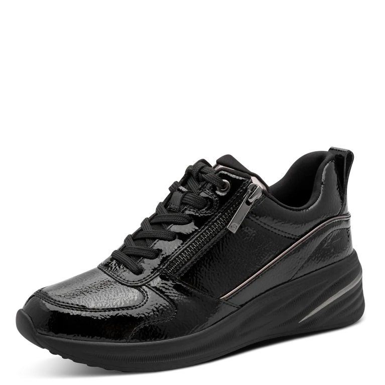 Tamaris sneaker donna nera lucida vegana con zip e plantare estraibile