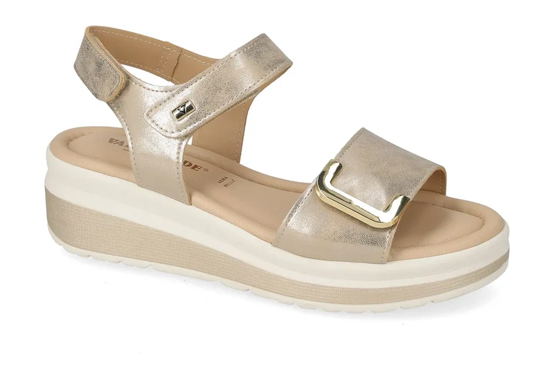 Valleverde Sandalo Donna Pelle Oro con Zeppa e Accessorio Decorativo