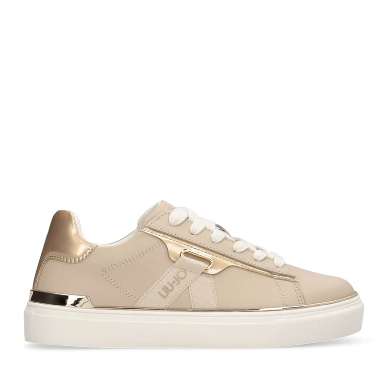 Sneakers Donna LIU JO Kiki 04 in Pelle Beige con Inserti Laminati Oro