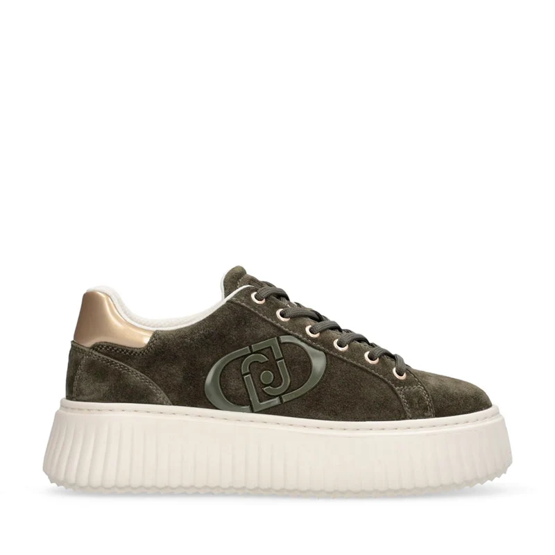 Sneakers Donna Platform LIU JO Elodie 01 in Suede Verde Muschio con Maxi Logo Monogram