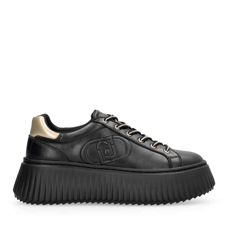 Sneakers Donna Platform LIU JO Elodie 01 in Pelle Nera con Maxi Logo Embossed