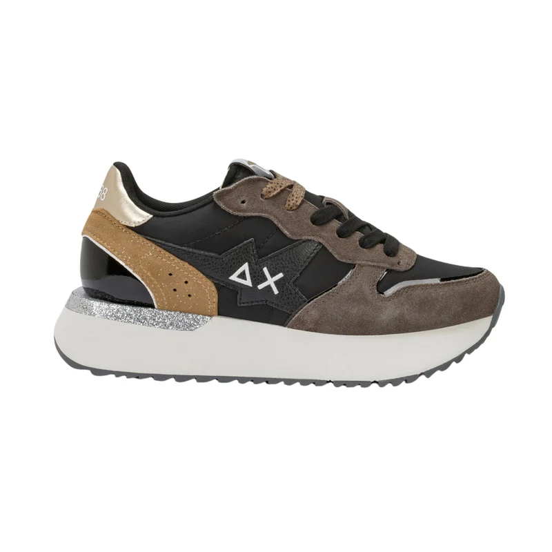SUN68 Big Stargirl Animalier Z46229-11 sneaker donna nera in nylon e camoscio