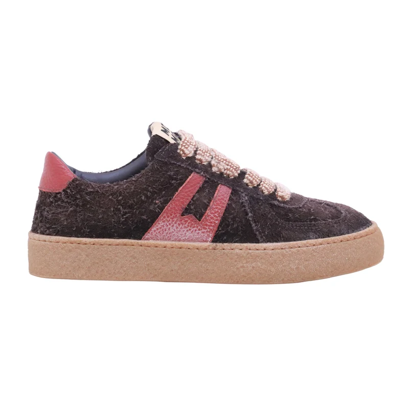 MOMA Kazan13 71601A sneaker donna in camoscio testa di moro con dettagli rossi Made in Italy