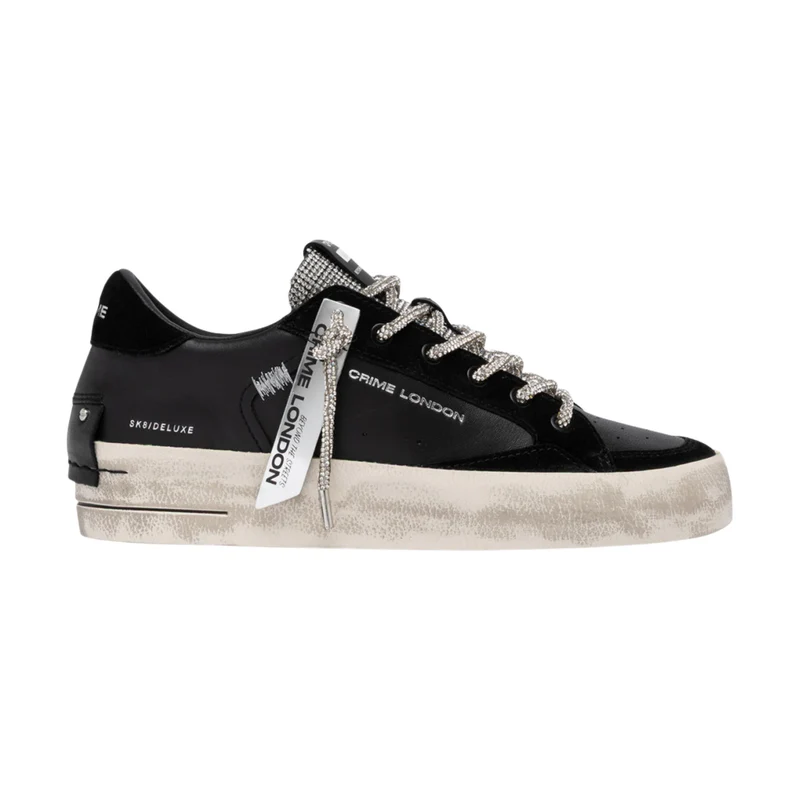 Crime London Sk8 Deluxe Wedge Jet Crystal 23150 sneaker donna nera in pelle con strass