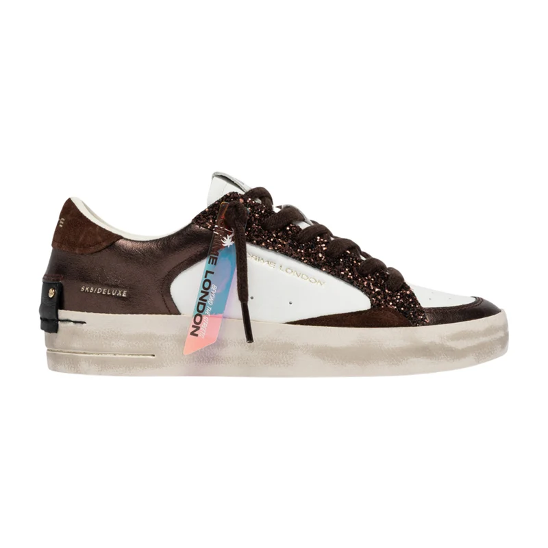 Crime London Sk8 Deluxe Cocoa Mist 23103 sneaker donna bianca e cioccolato con glitter