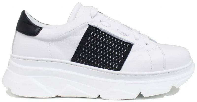 |SNEAKER DONNA ELASTICO PELLE BIANCO/NERA|