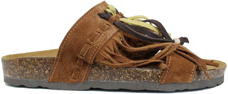 CIABATTA DONNA FRANGE CAMOSCIO CUOIO