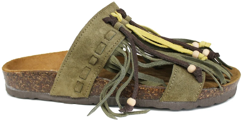 CIABATTA DONNA FRANGE CAMOSCIO VERDE SALVIA