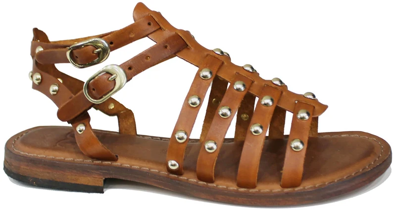 SANDALO GLADIATORE DONNA BORCHIATO PELLE CUOIO