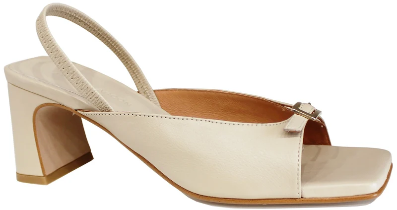 SANDALO DONNA TACCO LARGO PELLE LATTE