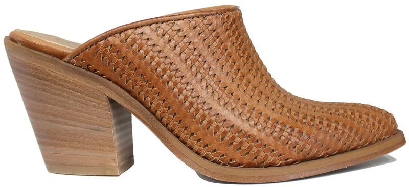 SABOT DONNA CON TACCO PELLE INTRECCIATA CUOIO