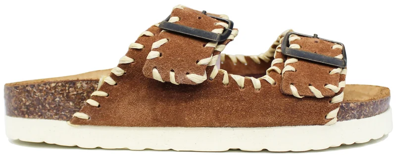 CIABATTA DONNA DOPPIA FASCIA CAMOSCIO CUOIO