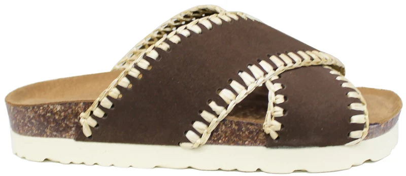 CIABATTA DONNA INCROCIATA CAMOSCIO MARRONE