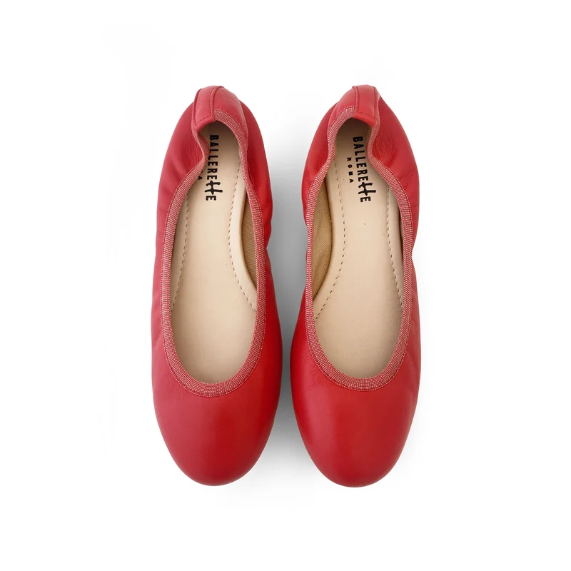 Ballerine con elastico in pelle corallo