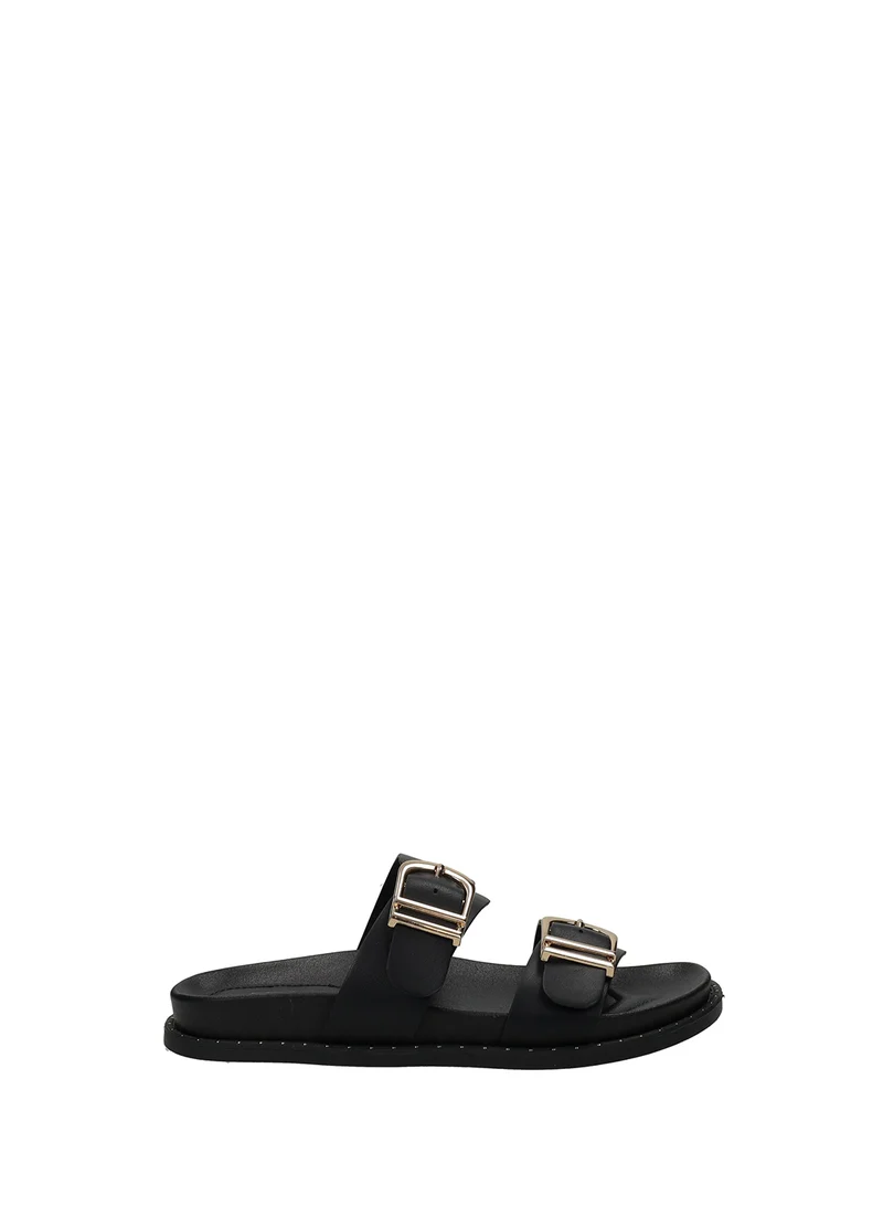 Sandali Donna PU Suola Gomma Beige / Black