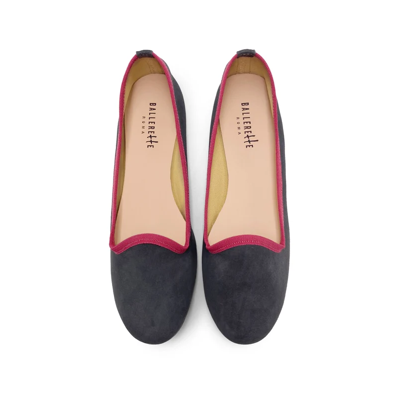 Slippers donna in camoscio grigio fumo e dettagli rosa