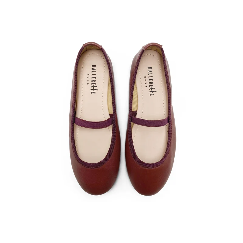 Ballerine bambina bordeaux in pelle con elastico