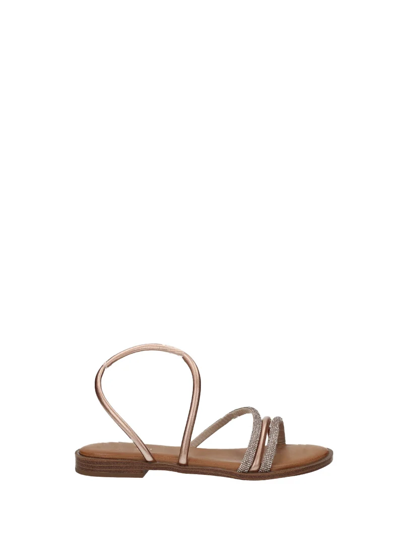 Sandali donna rose/gold in PU e rafia con suola in gomma