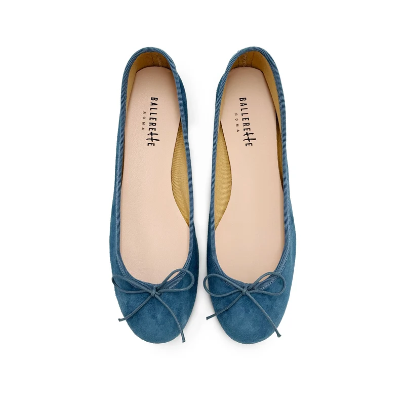 Ballerine blu ceruleo in camoscio
