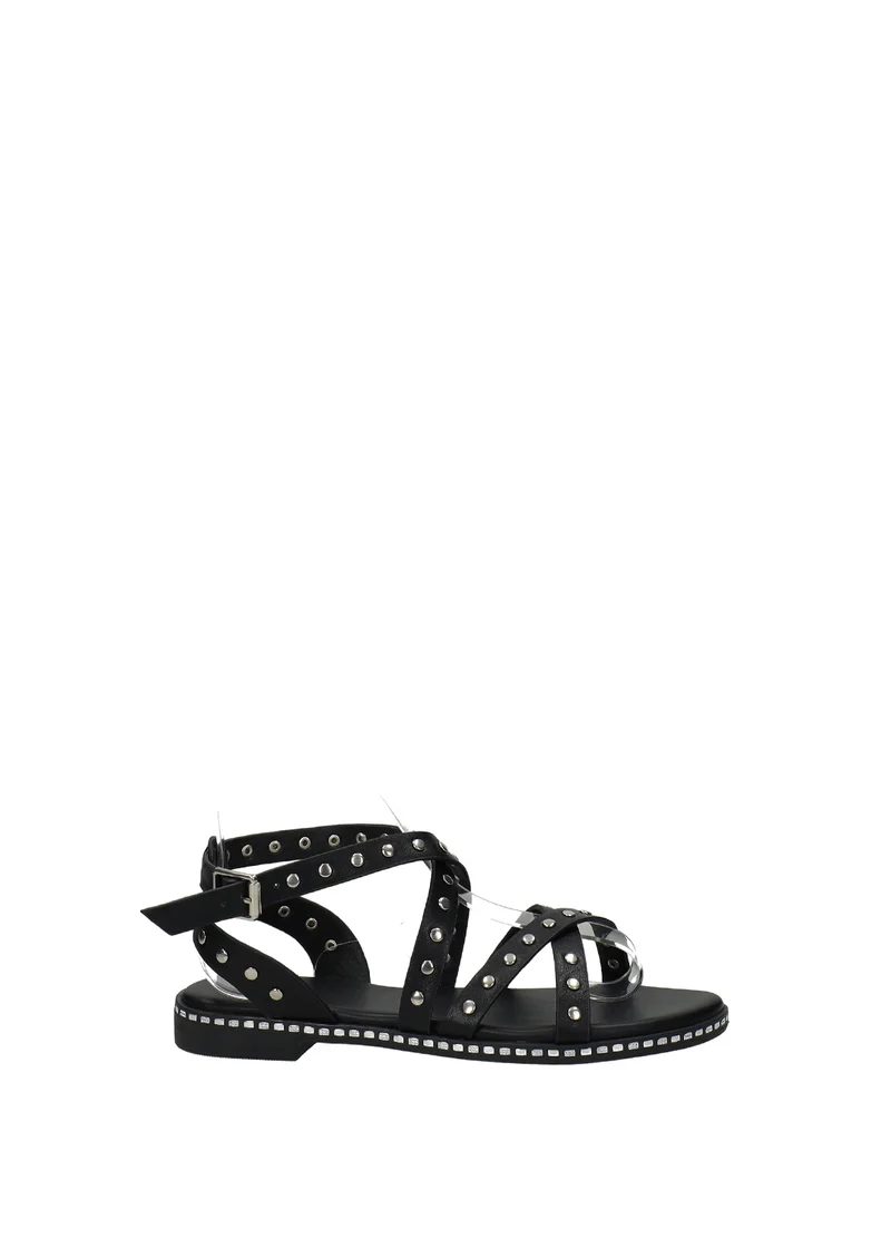 Sandali donna in PU black con suola in gomma
