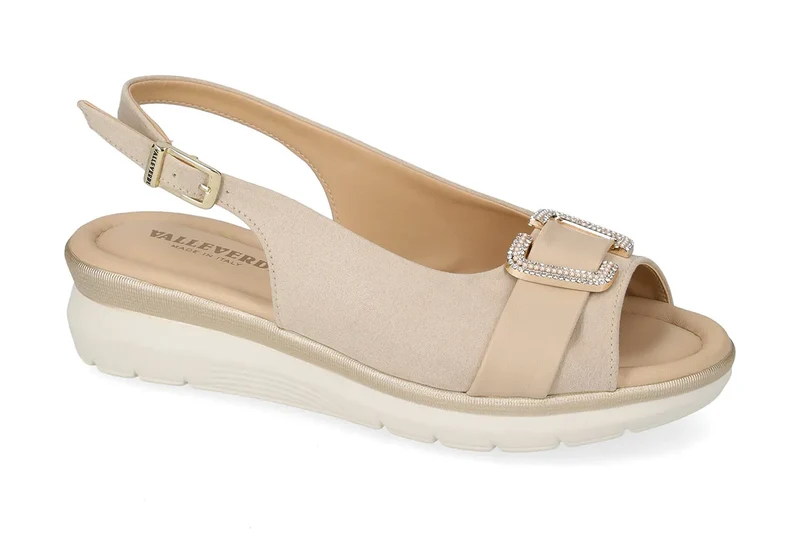 Valleverde Sandalo Donna Nude Made in Italy con Sottopiede in Pelle
