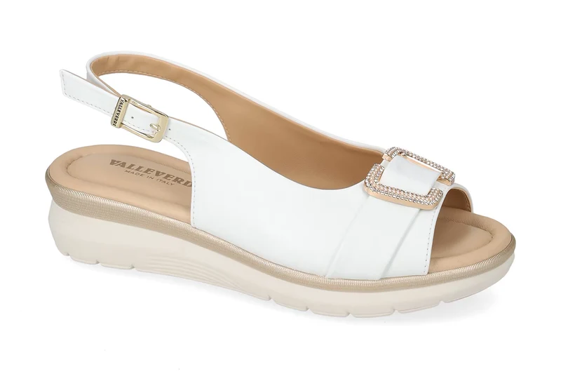 Valleverde Sandalo Donna Bianco Made in Italy con Sottopiede in Pelle