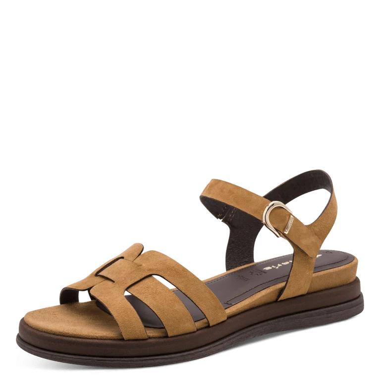 Sandalo Tamaris donna pelle marrone maxi fibbie tacco 5,5 cm