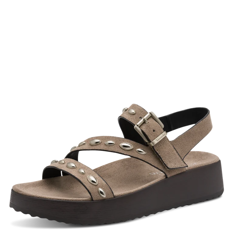 Tamaris Sandalo donna vegano tortora con zeppa (50 mm)