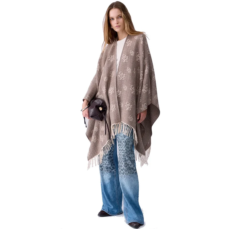 Poncho Donna LIU JO in Misto Viscosa Testa di Moro con Logo