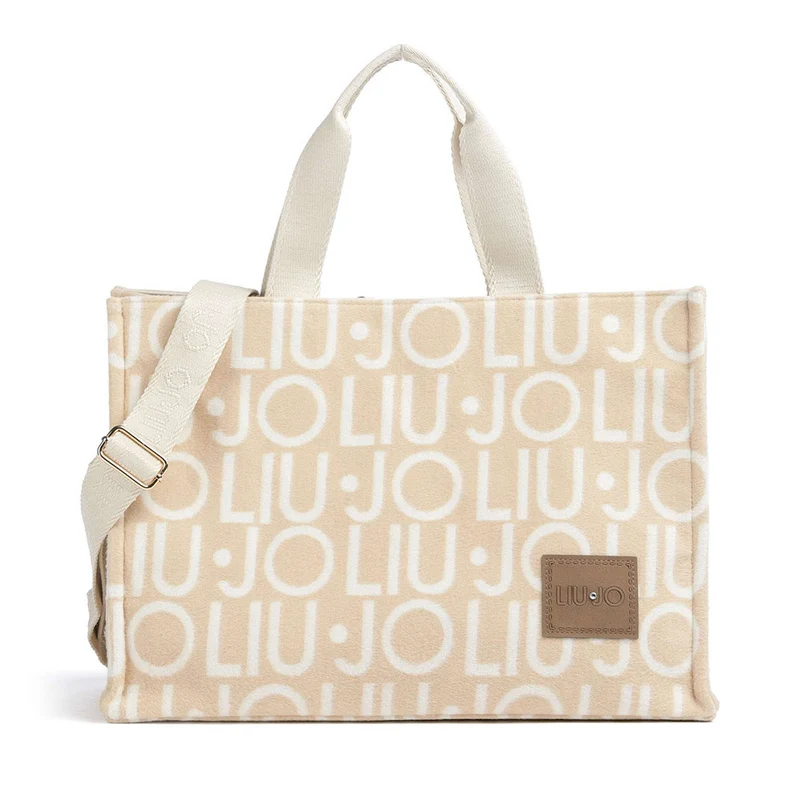 Tote Bag Donna LIU JO in Tessuto Jacquard Beige con Logo All Over