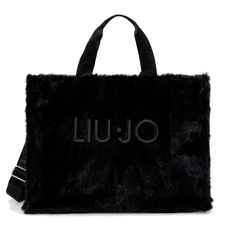 Tote Bag Donna LIU JO in Fake Fur Nero con Logo