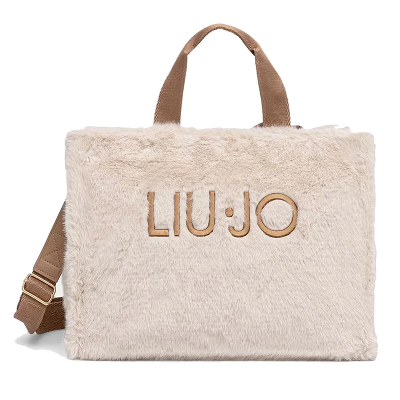 Tote Bag Donna LIU JO in Fake Fur color Burro con Logo