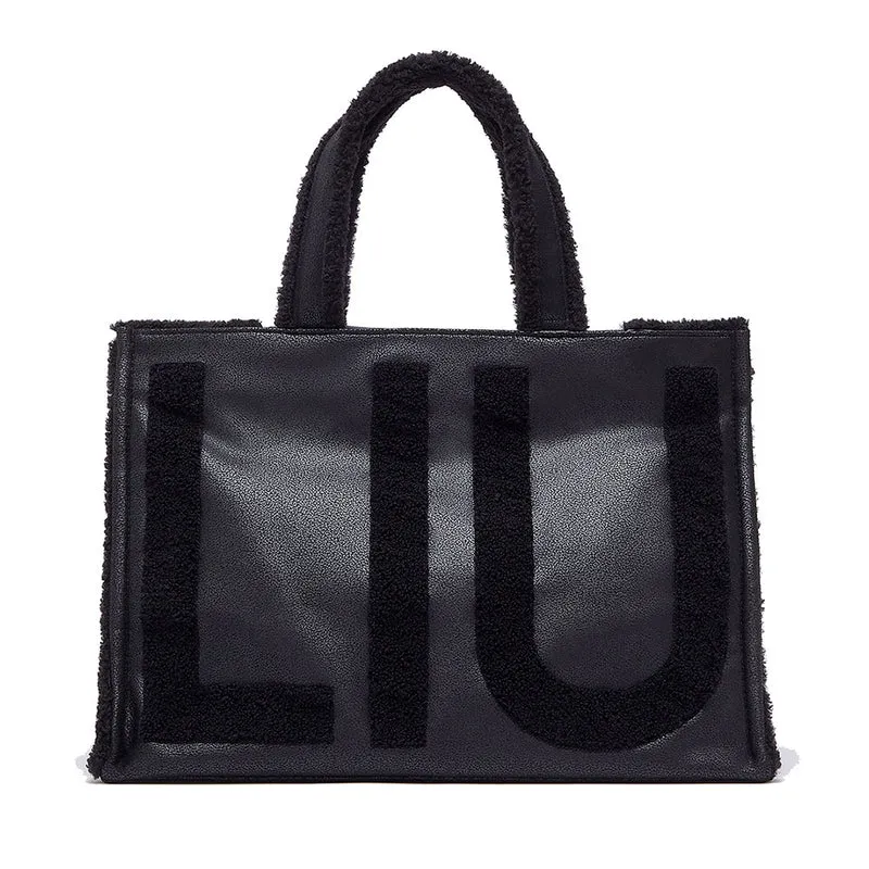 Tote Bag Donna LIU JO in Ecopelle con Logo in Fake Montone Nero