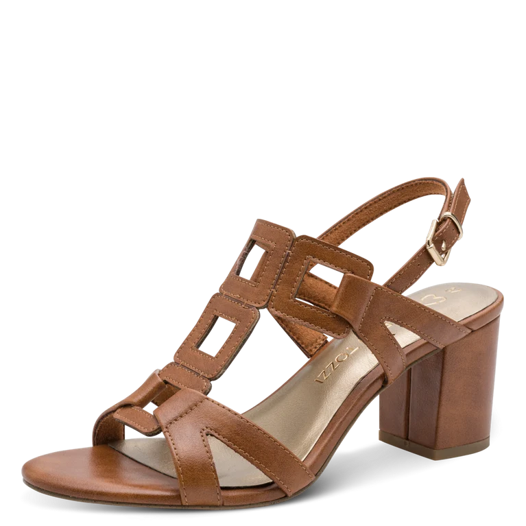 Sandalo Marco Tozzi Donna Cognac Vegano con Tacco 6,5 cm e Plantare FEEL ME