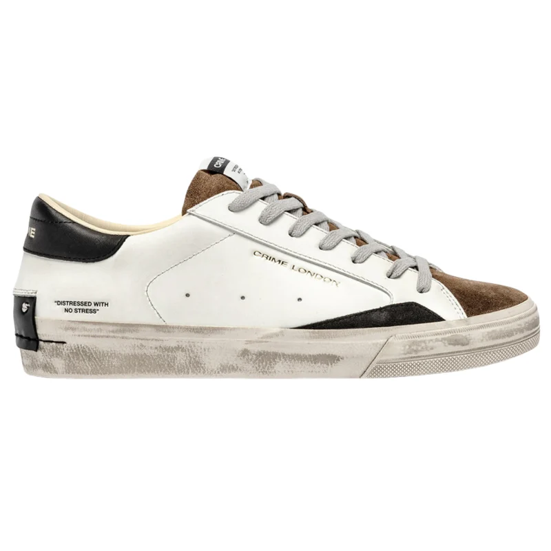 Crime London Distressed 2.0 Downtown Brown 11072 sneaker uomo in pelle bianca e camoscio marrone