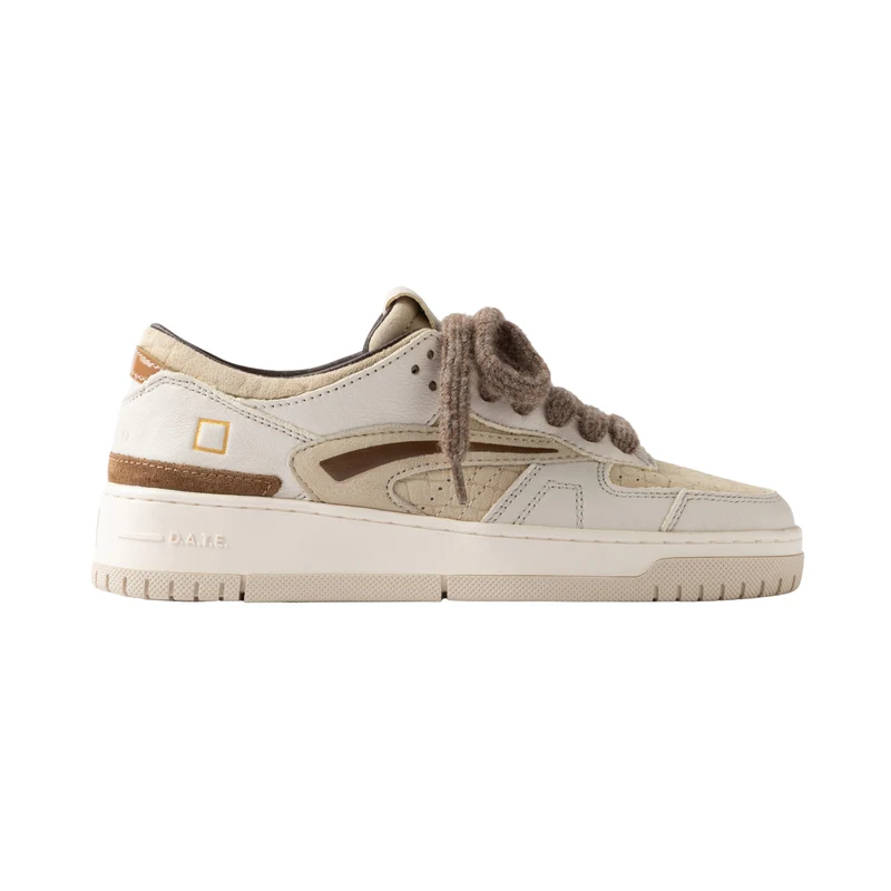 D.A.T.E. Torneo Cocco Beige TO-CC-BI sneaker donna in pelle bianco avorio e beige