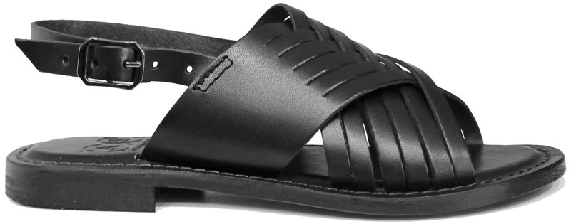 SANDALO DONNA INTRECCIATO PELLE NERA
